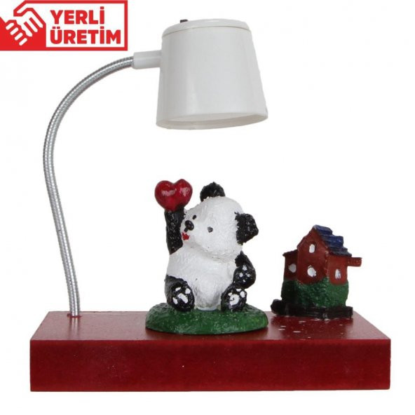 Evini Özleyen Sevimli Panda Beyaz Masa Gece Lambası Işıklı Biblo Panda Puf Yastık Hediye Seti - 2