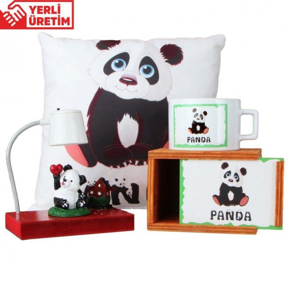Evini Özleyen Sevimli Panda Masa Gece Lambası Işıklı Biblo Panda Puf Yastık Kutulu Kupa Set
