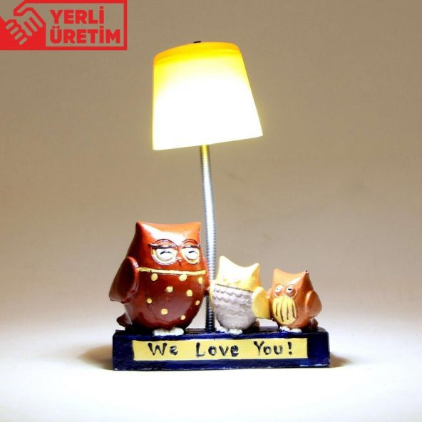 Sevgili Baykuş Ailesi Masa Gece Lambası Işıklı Biblo Aşık Baykuşlar Kutulu Kupa Hediye Seti - 3