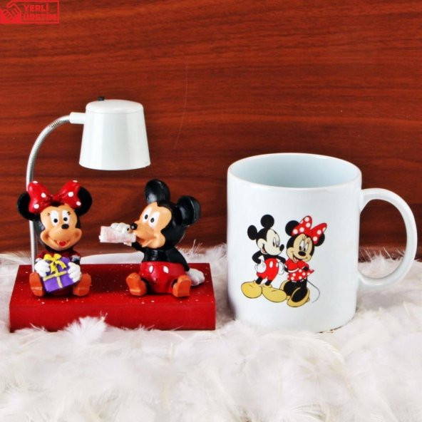 Mickey Mouse Minnie Mouse Işıklı Biblo Masa Gece Lambası Mickey Minnie Kupa Hediye Seti