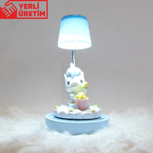 Sevimli Papçik Unicorn Puf Yastık Kalemlik Unicorn Işıklı Biblo Masa Gece Lambası Hediye Seti - 3