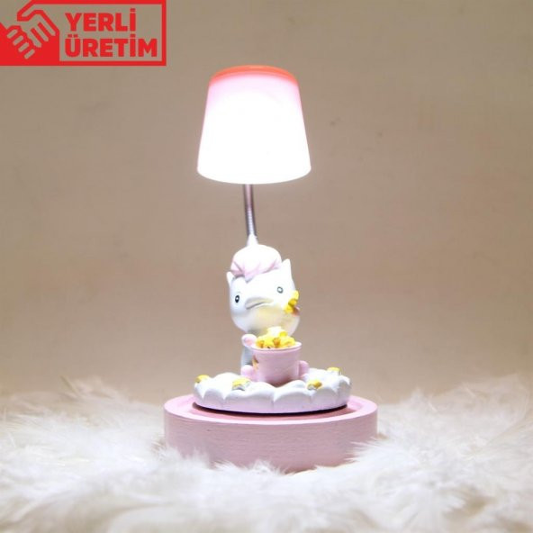Sevimli Papçik Unicorn Puf Yastık Kalemlik Unicorn Işıklı Biblo Masa Gece Lambası Hediye Seti - 3