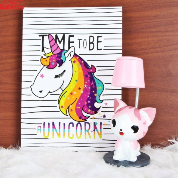 Unicorn Günlük Hatıra Defteri Sevimli Şans Getiren Pembe Kedi Masa Gece Lambası Hediye Seti