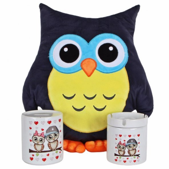 Baykuş Yastık Best Friends Baykuş Kumbara ve Küllük Sevgiliye Hediye Seti - 1