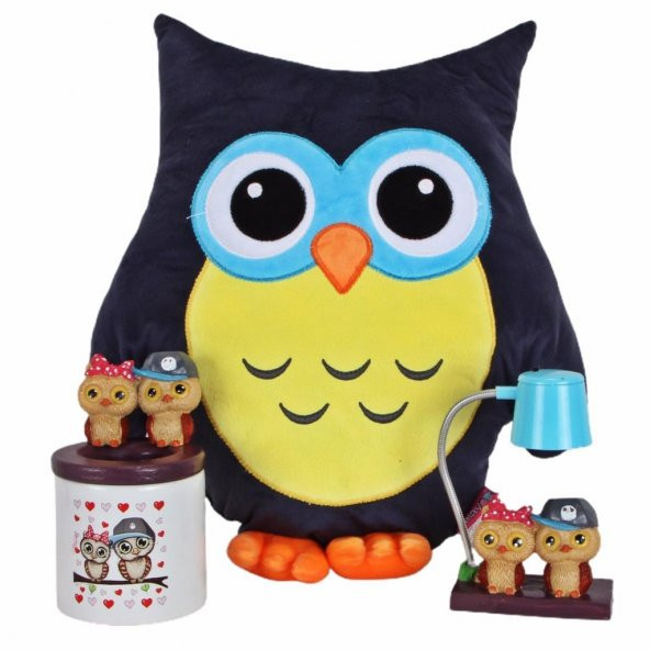 Baykuş Yastık Best Friends Baykuş Kalemlik ve Işıklı Biblo Sevgiliye Hediye Seti - 1