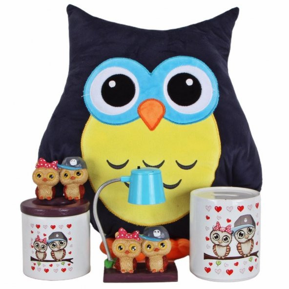 Baykuş   Yastık Best Friends Işıklı Biblo Baykuş Kalemlik Kumbara Arkadaşa Hediye Seti - 1