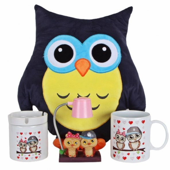 Baykuş Yastık Best Friends Işıklı Biblo Baykuş Küllük Kupa Sevgiliye Hediye Seti