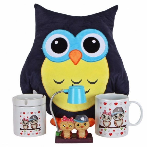 Baykuş Yastık Best Friends Işıklı Biblo Baykuş Kupa Küllük Arkadaşa Hediye Seti - 1