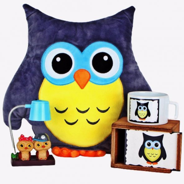 Baykuş Yastık Best Friends Işıklı Biblo Masa Lambası Baykuş Kutulu Kupa Hediye Seti - 1