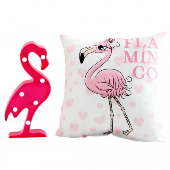 Flamingo Led Gece Lambası Flamingo Puf Yastık Hediye Seti