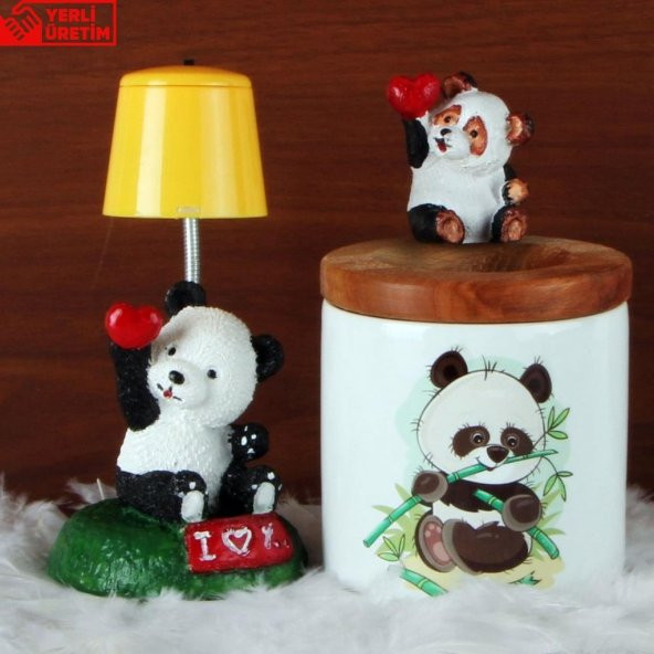 Sevimli Panda Işıklı Biblo Masa Gece Lambası Panda   Kalemlik Hediye Seti