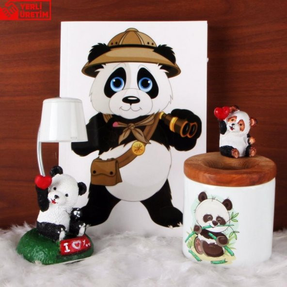 Panda Günlük Defter Kalemlik Panda Işıklı Biblo Masa Gece Lambası Hediye Seti