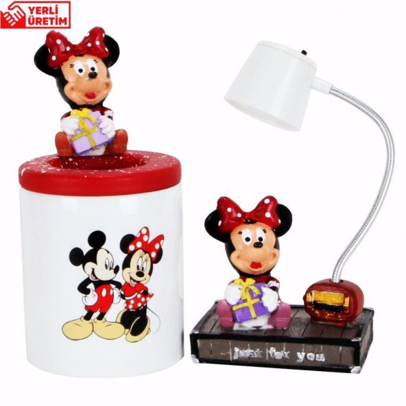 Minnie Mouse Işıklı Biblo Masa Gece Lambası Mickey Mouse Minnie Mouse Kalemlik Hediye Seti