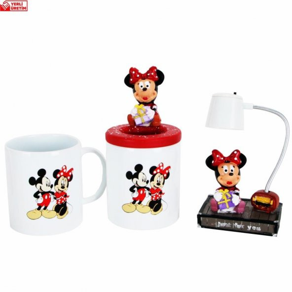 Mickey Mouse Minnie Mouse   Kalemlik Minnie Mouse Işıklı Biblo Mickey Kupa Hediye Seti