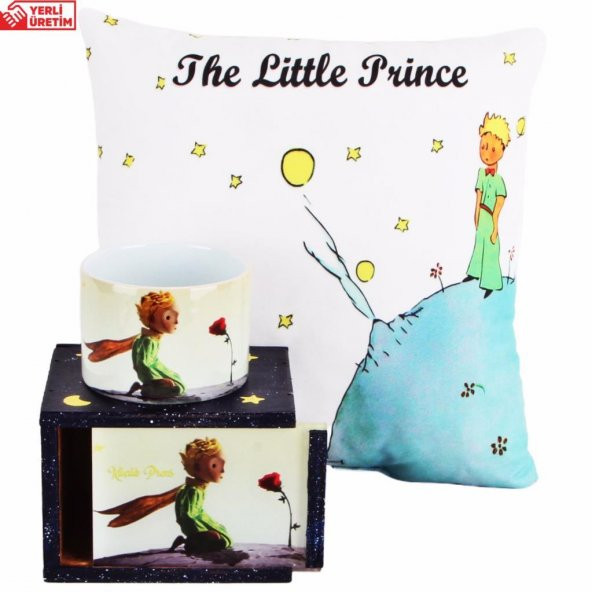 Küçük Prens Ahşap Kutulu Kupa 3D Pleksi Baskı Küçük Prens Puf Yastık Hediye Seti 4