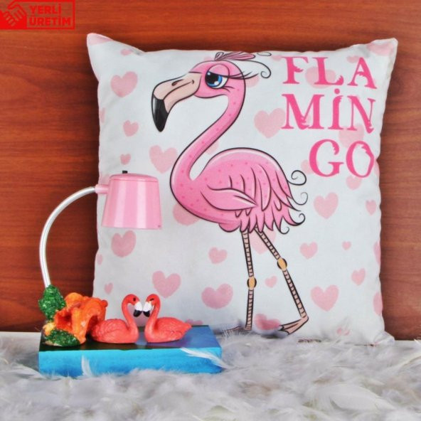 Flamingoların Aşkı Masa Gece Lambası Flamingo Puf Yastık Hediye Seti