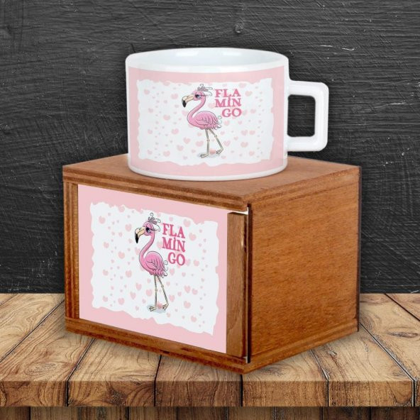 Flamingoların Aşkı Biblolu Kalemlik Flamingo Ahşap Kutulu Kupa Flamingo Puf Yastık Hediye Set - 4