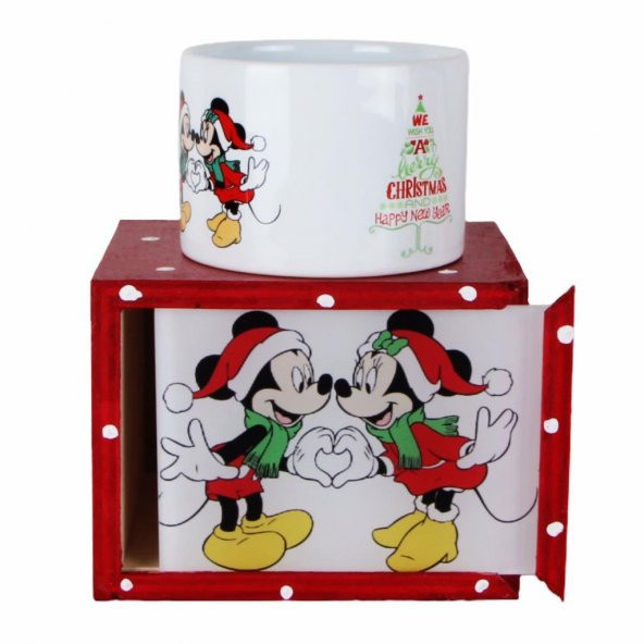 Mickey Mouse Minnie Mouse Ahşap Kutulu Kupa Mickey Minnie Puf Yastık Yılbaşı Hediye Seti - 2