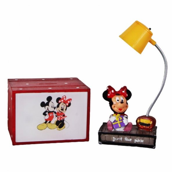 Led Işıklı Mickey Mouse Minnie Mouse Kumbara Minnie Işıklı Biblo Masa Lambası Yılbaşı Hediyesi