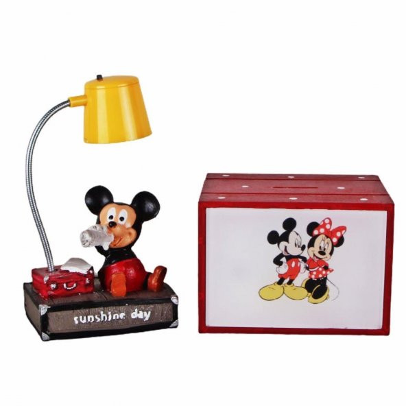 Led Işıklı Mickey Mouse Minnie Mouse Kumbara Mickey Mouse Işıklı Biblo Masa Lambası Hediye Seti