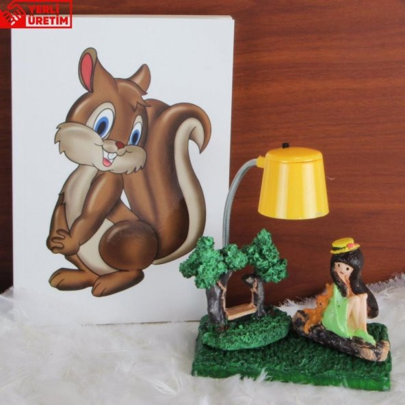 Doğa ve Canlılar Işıklı Biblo Masa Gece Lambası Sincap Hatıra Defteri Hediye Seti