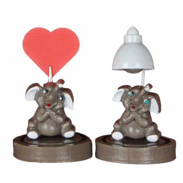 Gri Fil Işıklı Biblo Masa Gece Lambası Fil Biblolu Notluk Hediye Seti