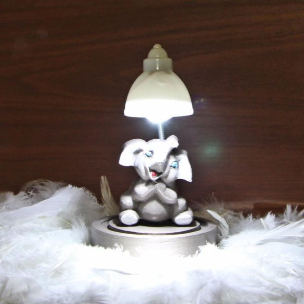 Gri Fil Işıklı Biblo Masa Gece Lambası Fil Biblolu Notluk Hediye Seti - 2