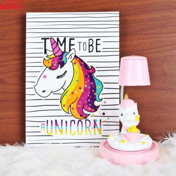 Unicorn Günlük Hatıra Defteri Sevimli Unicorn Işıklı Masa Gece Lambası Biblo Hediye Seti - 1