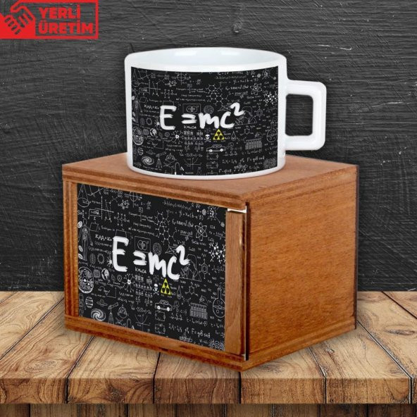 Einstein Puf Yastık Einstein Ahşap Kutulu Kupa Hediye Seti - 2