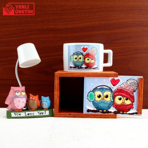 Best Frends Baykuşlar Hediye Seti Baykuş Kupa Aile Baykuş Işıklı Biblo - 1