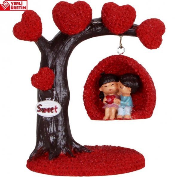 Kalpli Ağaç Altında Sallanan Aşıklar Biblo Kalp Kutulu Kupa Sevgiliye Hediye Seti - 2