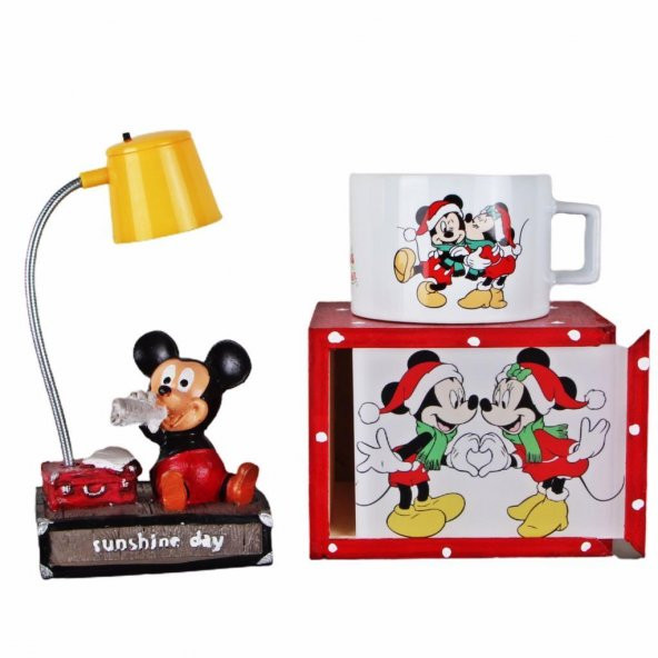 Mickey Mouse Minnie Mouse Kutulu Kupa Mickey Işıklı Biblo Gece Lambası Yılbaşı Hediye Seti