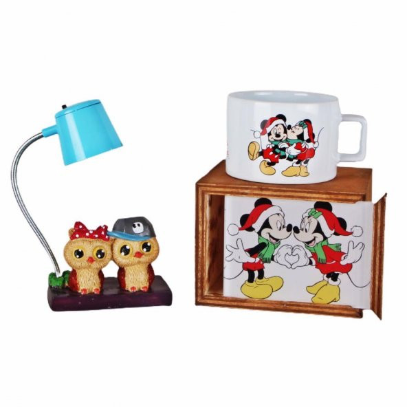 Best Friends Baykuş Işıklı Biblo Masa Lambası Mickey Mouse Minnie Mouse Kutulu Kupa Hediye Seti