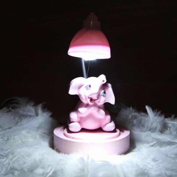 Pembe Fil Işıklı Biblo Masa Gece Lambası Fil Biblolu Kalemlik Fil Kupa Hediye Seti - 2