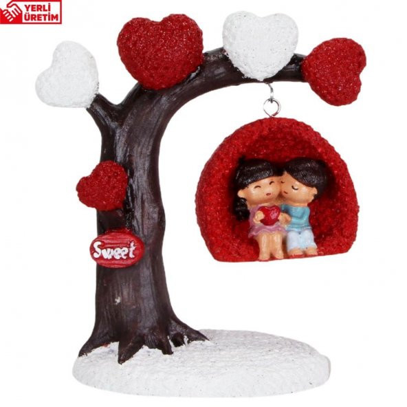 Kalpli Ağaç Altında Sallanan Aşıklar Biblo Aşık Penguenler Kupa Sevgiliye Hediye Seti - 2