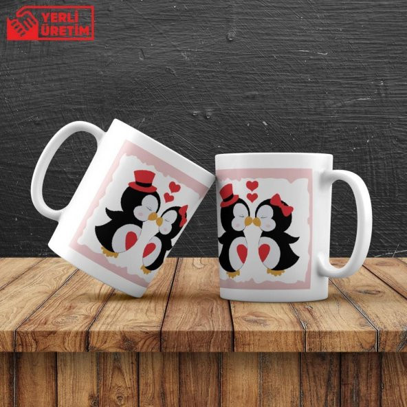 Kalpli Ağaç Altında Sallanan Aşıklar Biblo Aşık Penguenler Kupa Sevgiliye Hediye Seti - 3