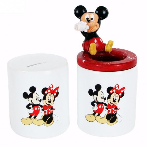 Mickey Mouse Minnie Mouse Biblolu Kalemlik Mickey Minnie Kumbara Hediye Seti - 4