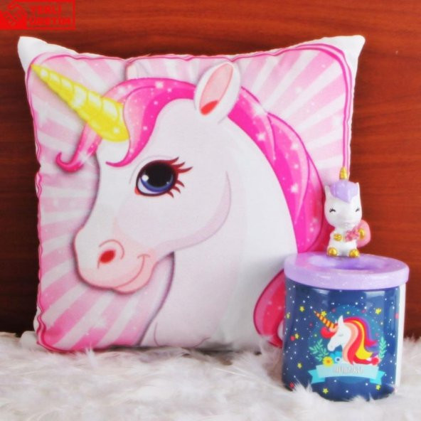 Unicorn Puf Yastık Unicorn Biblo Kalemlik Hediye Seti