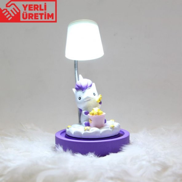 Pembe Unicorn Puf Yastık Sevimli Unicorn Masa Gece Lambası Işıklı Biblo Hediye Seti - 2