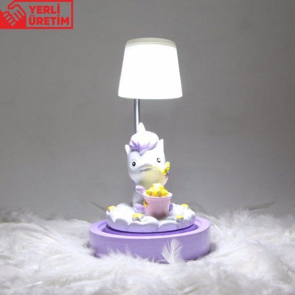 Unicorn Puf Yastık Unicorn Biblolu Kalemlik Unicorn Işıklı Biblo Hediye Seti - 3