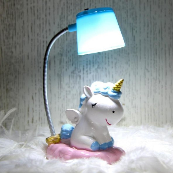 Pembe Unicorn Puf Yastık Ponçik Unicorn Masa Gece Lambası Işıklı Biblo Hediye Seti - 2