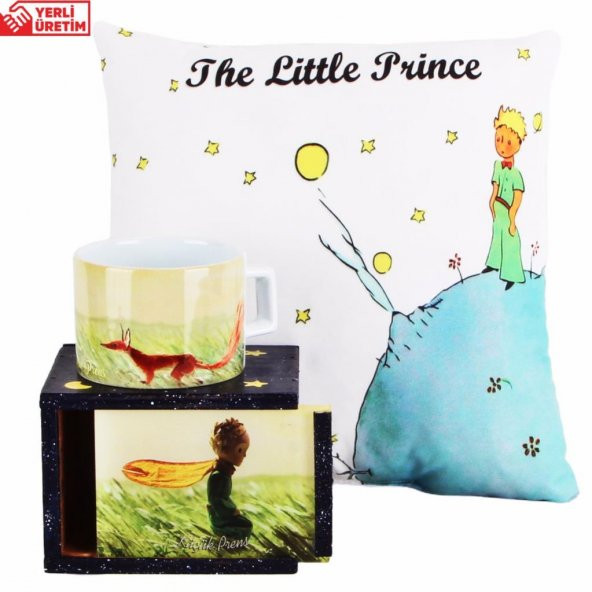 Küçük Prens Ahşap Kutulu Kupa 3D Pleksi Baskı Küçük Prens Puf Yastık Hediye Seti 5