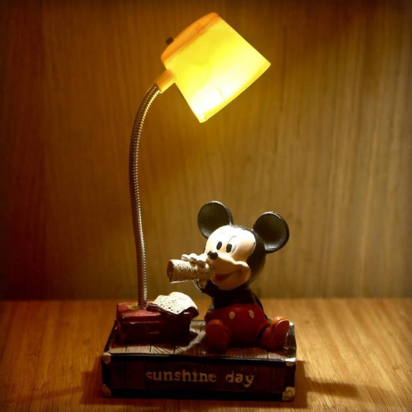 Mickey Mouse Minnie Mouse Puf Yastık Mickey Minnie Masa Gece Lambası Işıklı Biblo Hediye Seti - 3