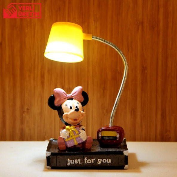 Mickey Mouse Minnie Mouse Puf Yastık Mickey Minnie Masa Gece Lambası Işıklı Biblo Hediye Seti - 4