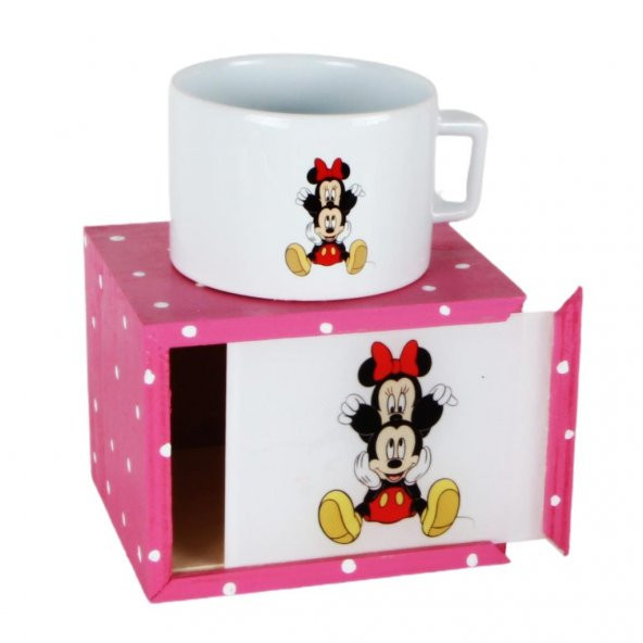 Minnie Mouse Mickey Mouse Puf Yastık Minnie Ahşap Kutulu Kupa Hediye Seti - 2