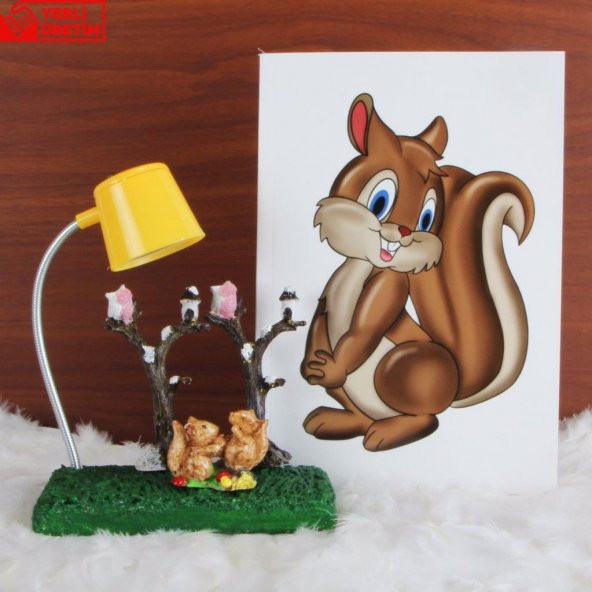 Sincap ve Baykuş Işıklı Biblo Masa Gece Lambası Sincap Hatıra Defteri Hediye Seti