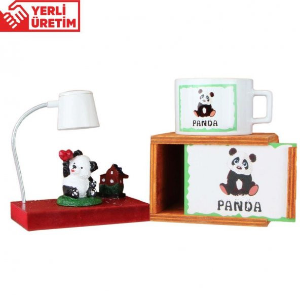 Evini Özleyen Sevimli Panda Masa Gece Lambası Işıklı Biblo Masum Panda Kutulu Kupa Set