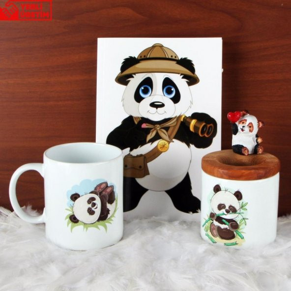 Panda Günlük Hatıra Defteri Panda Biblolu Kalemlik Afacan Panda Kupa Hediye Seti