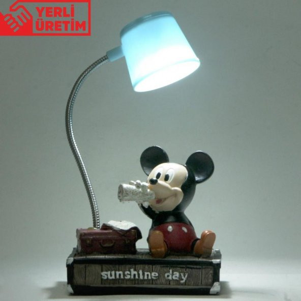 Mickey Mouse ve Minnie Mouse Mavi Pembe Işıklı Masa Gece Lambası Biblo Hediye Seti - 2