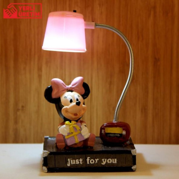 Mickey Mouse ve Minnie Mouse Mavi Pembe Işıklı Masa Gece Lambası Biblo Hediye Seti - 3